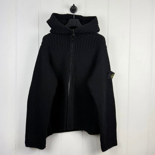 Stone Island Full Zip Ribbed Knit Hoodie (XL)