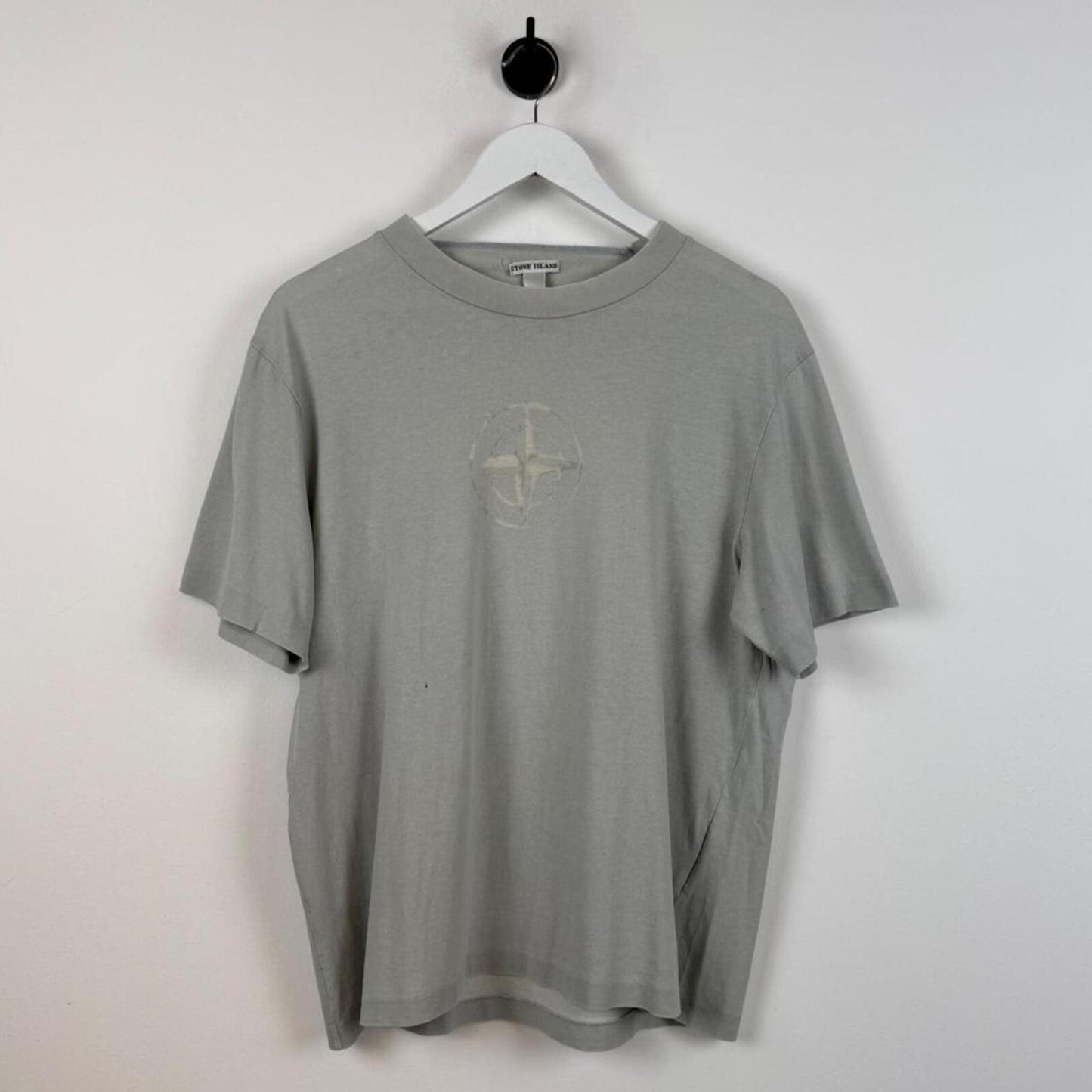 Stone Island Burn Through Compass Logo T-Shirt Grey (M)