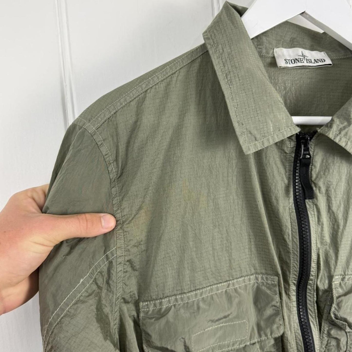 Stone Island Nylon Metal Ripstop Overshirt Olive Green (L)