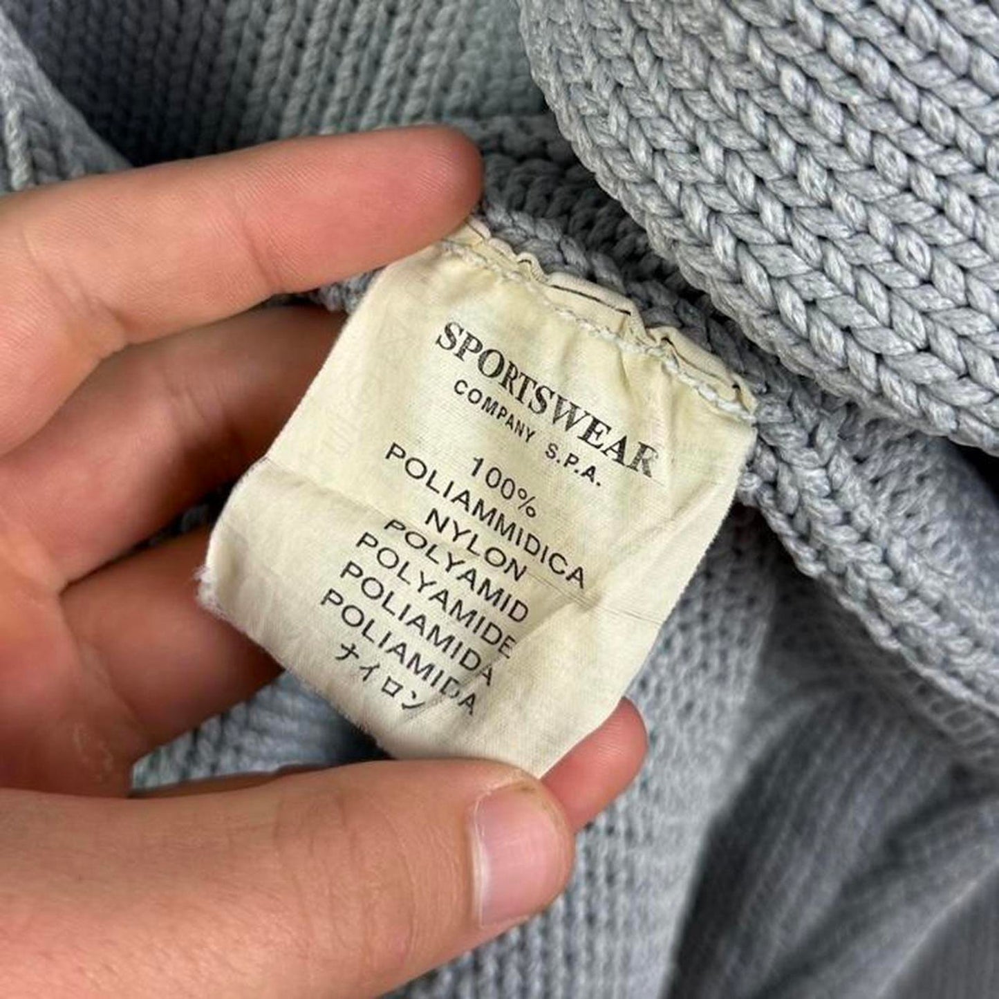 90s Stone Island Grey Knit Button Neck Sweater (XL)