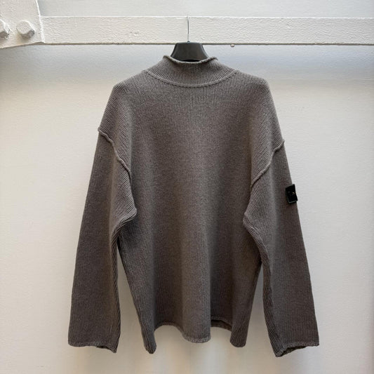 Stone Island Vintage 1990s Mock Neck Knit Jumper – Taupe Grey (XL)