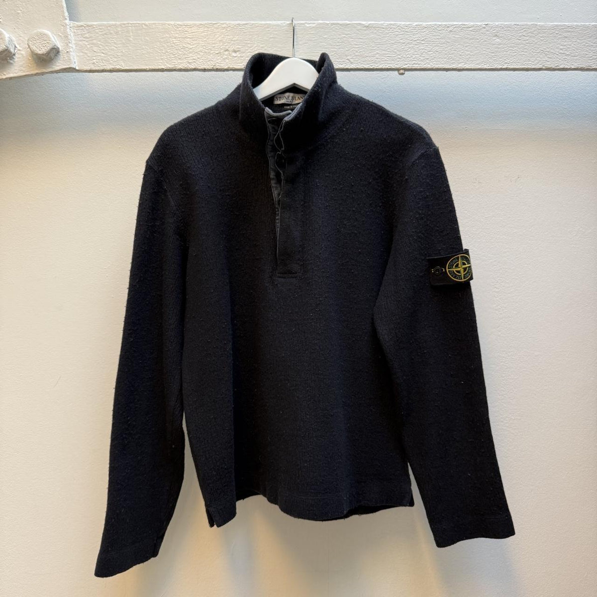 Stone Island Early 2000s Button Neck Knit Jumper – Navy Blue (XL)