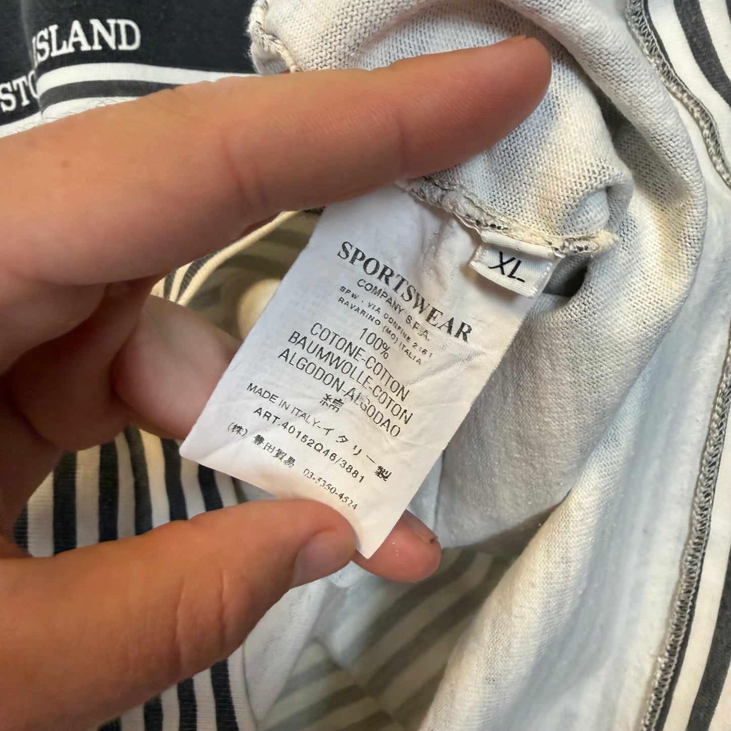 Early 00’s Stone Island Striped Logo T-shirt (XL)
