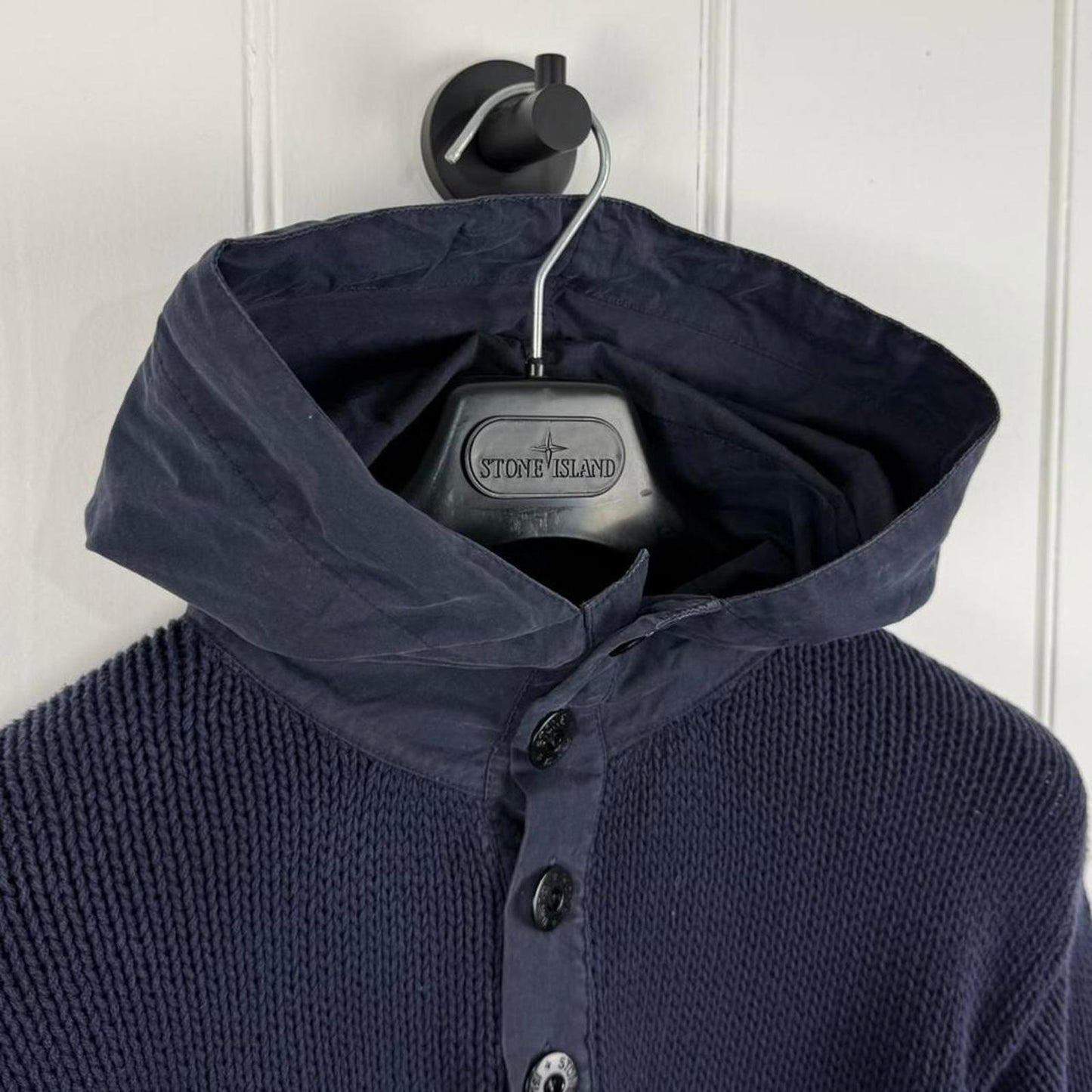 Stone Island Hooded Knit Jumper – Navy (L)