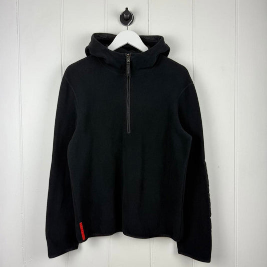 00s Prada Sport Hooded Fleece Jumper in Black (L)
