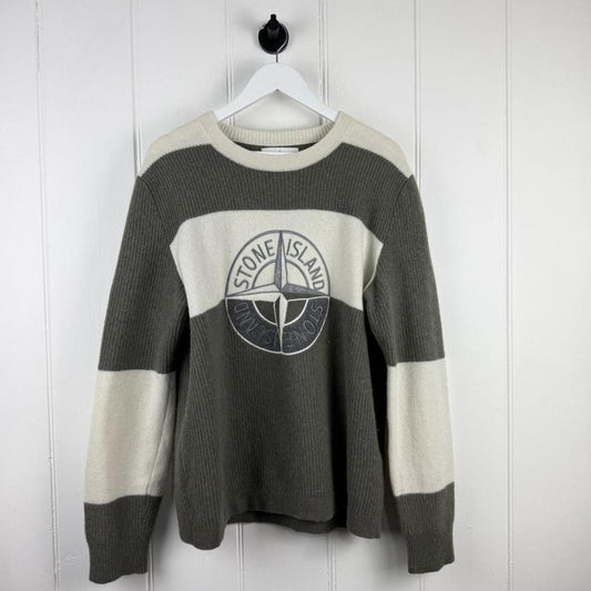 Stone Island Compass Logo Knit Jumper Olive/Cream (XL)