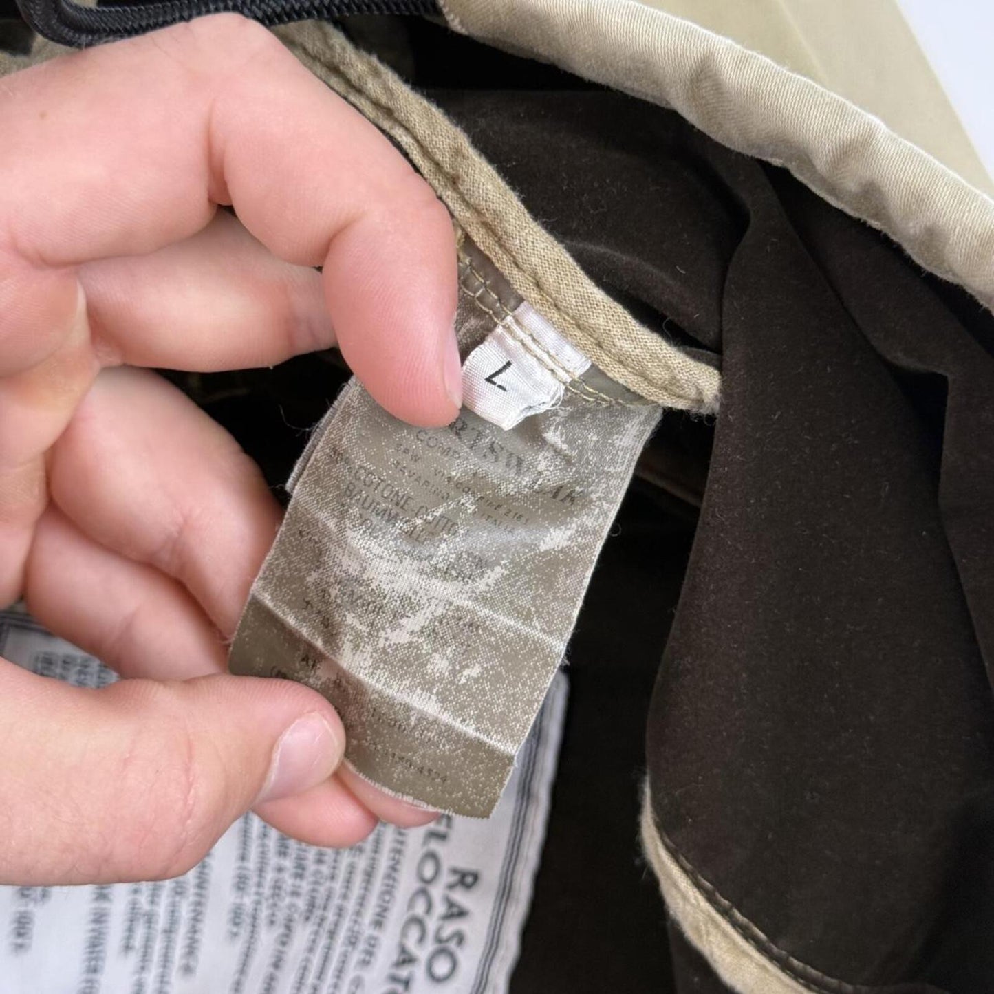 2004 Stone Island Raso Floccato ‘Riot Mask’ Jacket Beige (L)