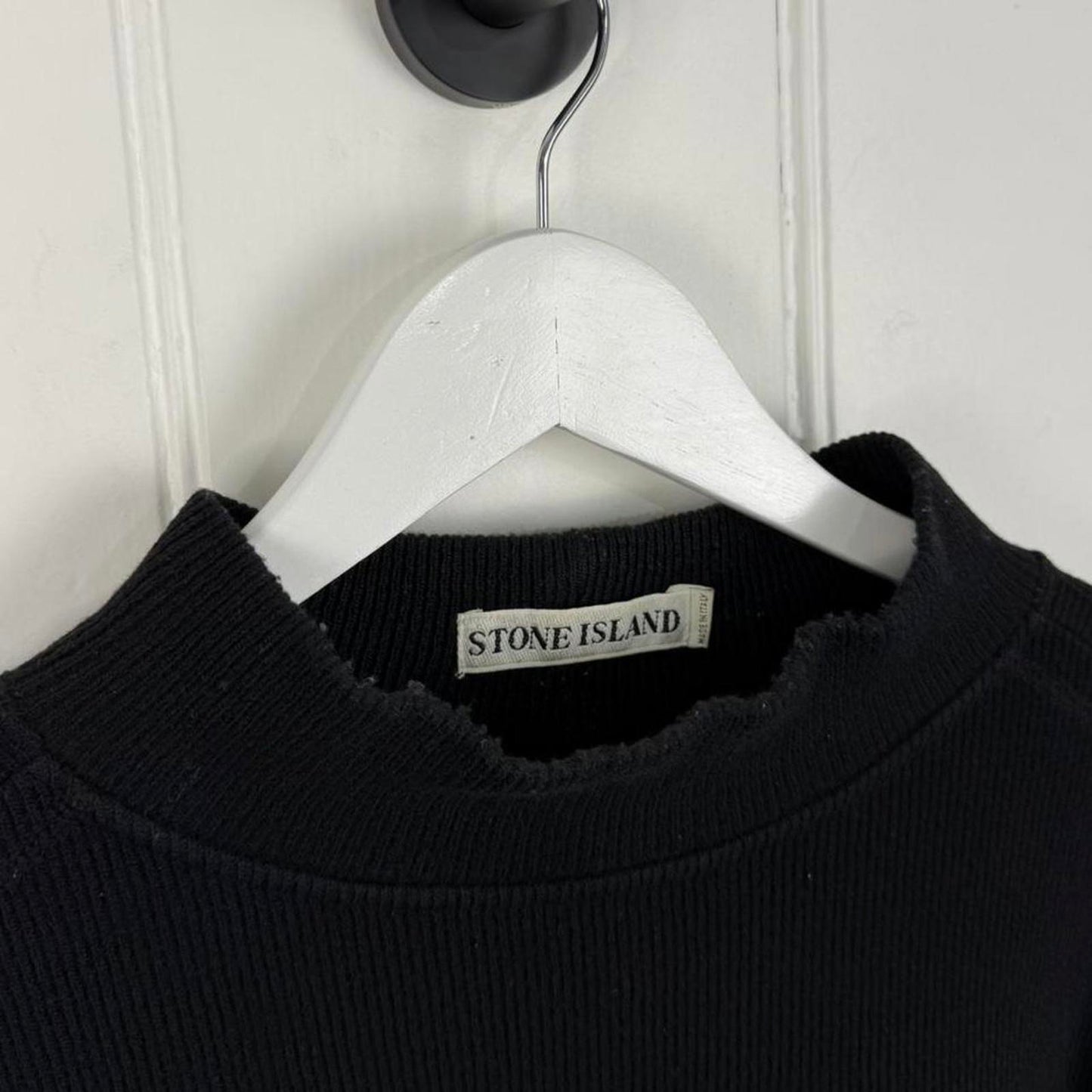 Stone Island Ribbed Wool Mock Neck Knit Black (XL)