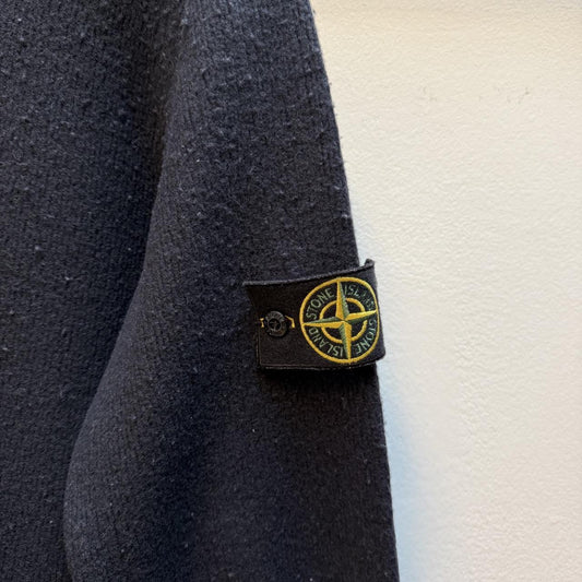 Stone Island Early 2000s Button Neck Knit Jumper – Navy Blue (XL)