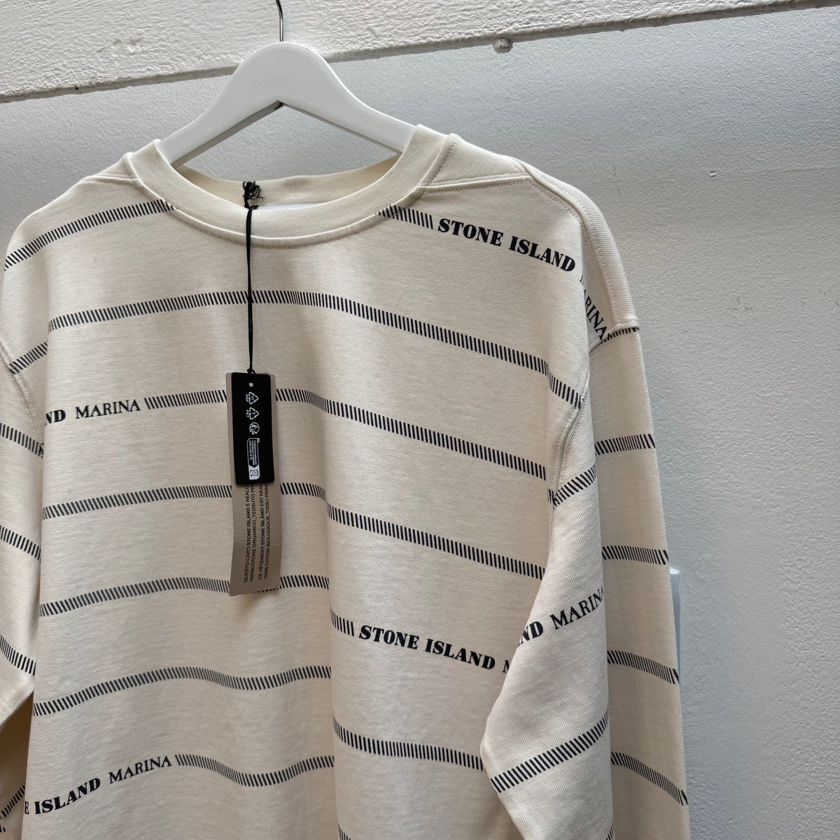 Stone Island Marina Striped Long Sleeve T-Shirt – Cream / Black (L)
