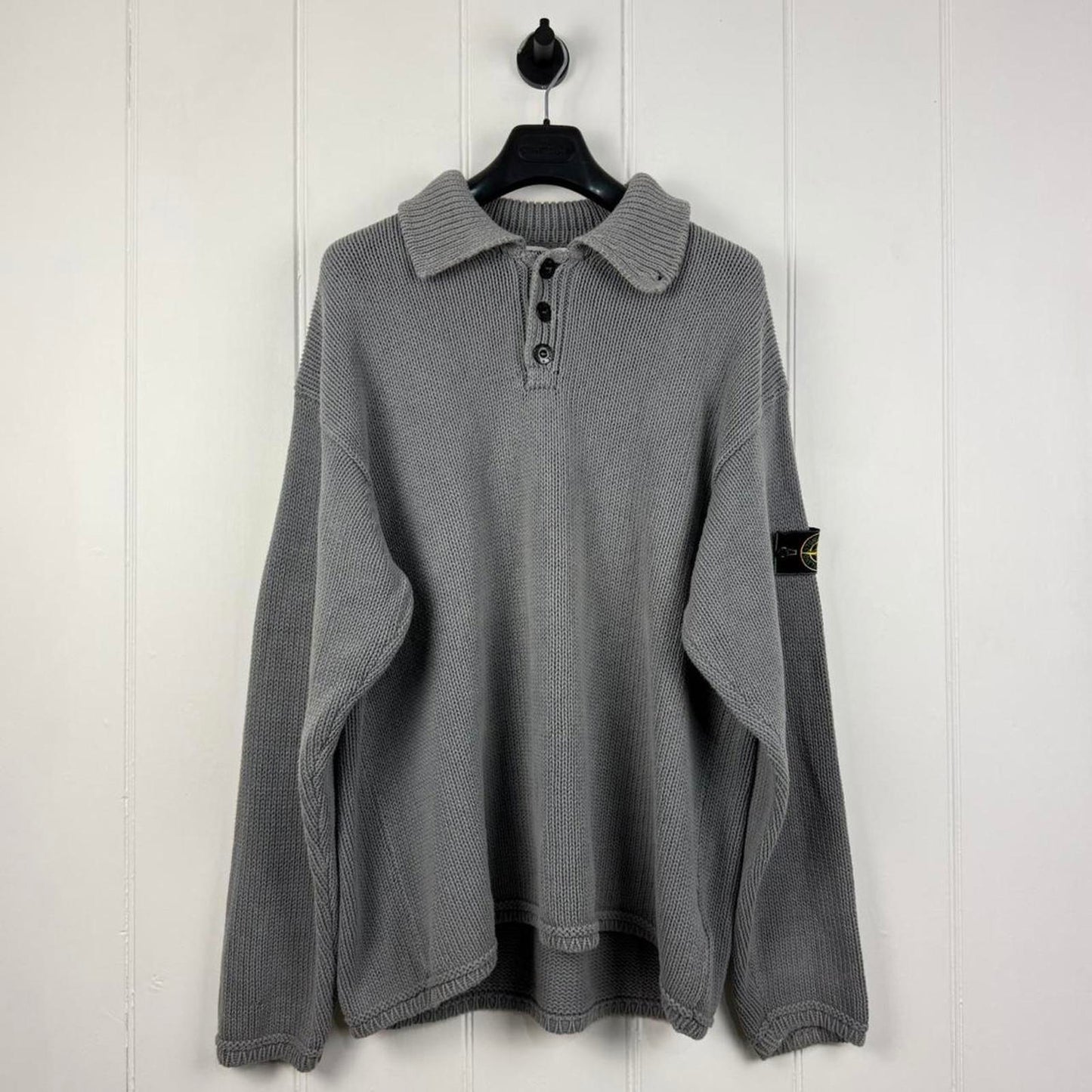 Stone Island Button Collar Knit Sweat Grey (XL)