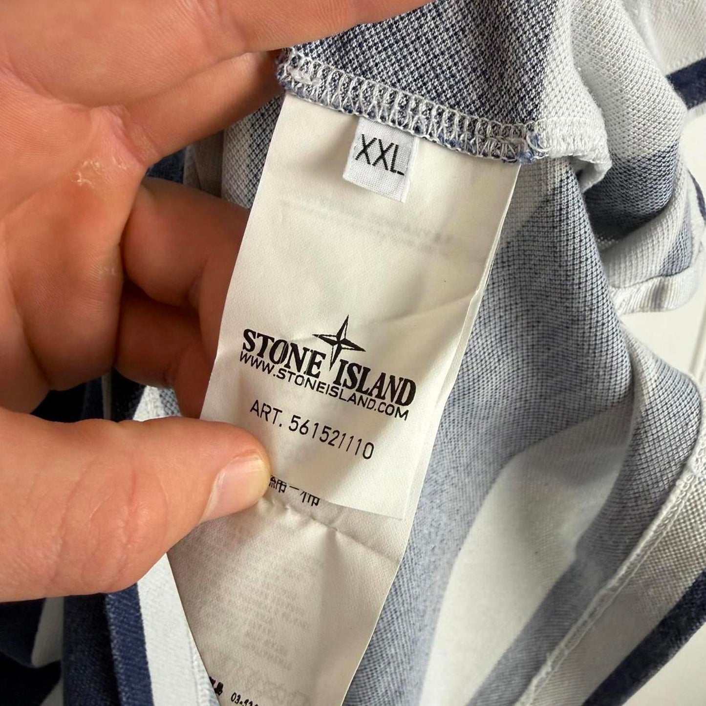 Stone Island Striped Logo Polo Shirt Navy/White (XL)
