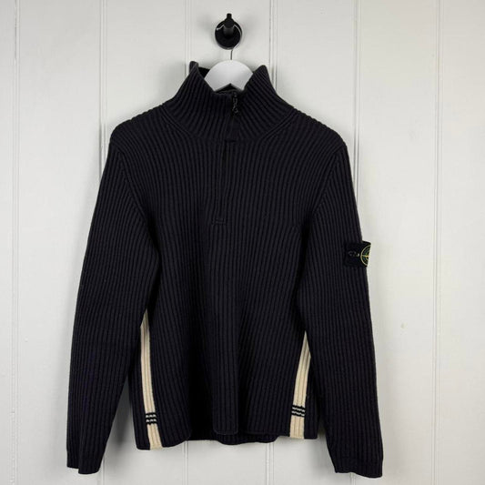 Stone Island Ribbed Half Zip Knit Navy (S/M)