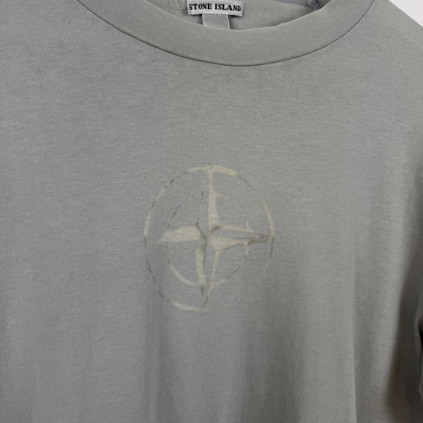 Stone Island Burn Through Compass Logo T-Shirt Grey (M)