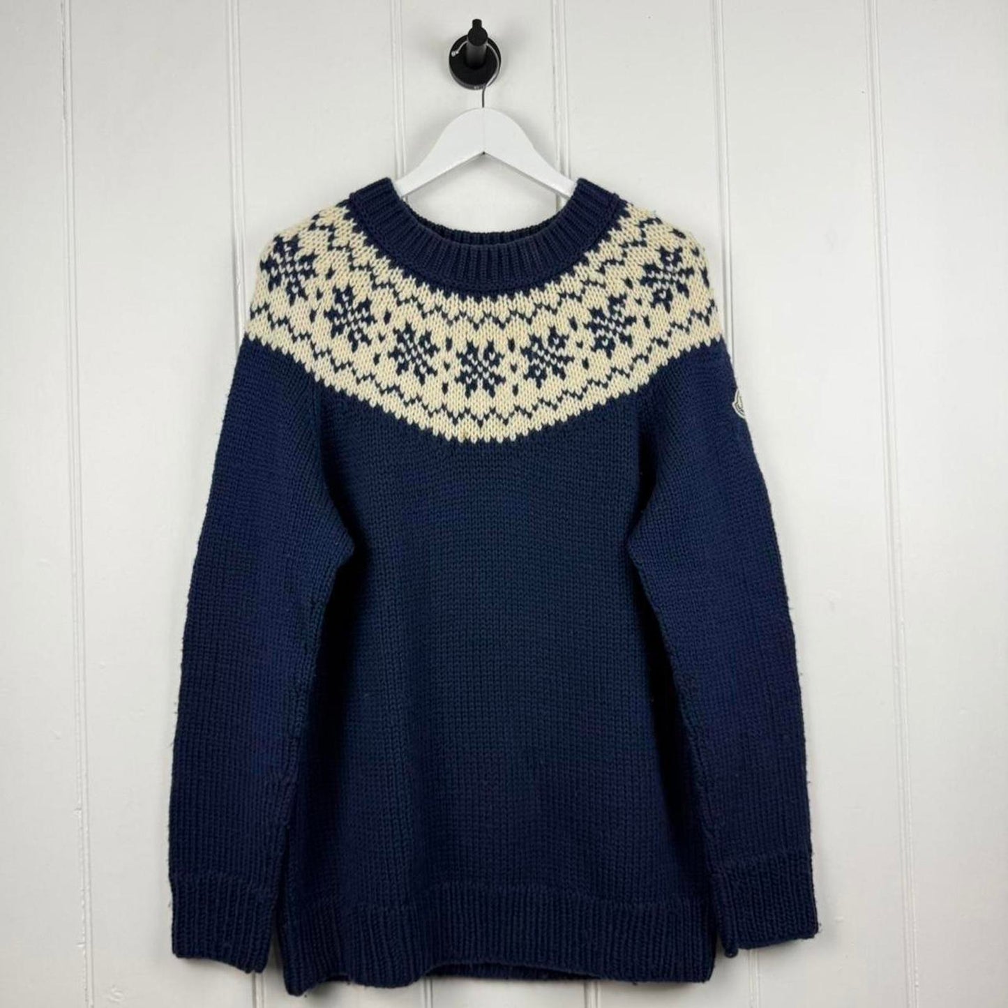 Moncler Fair Isle Wool Knit Sweater Navy/Cream (XL)