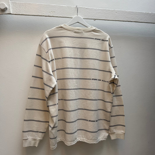 Stone Island Marina Striped Long Sleeve T-Shirt – Cream / Black (L)