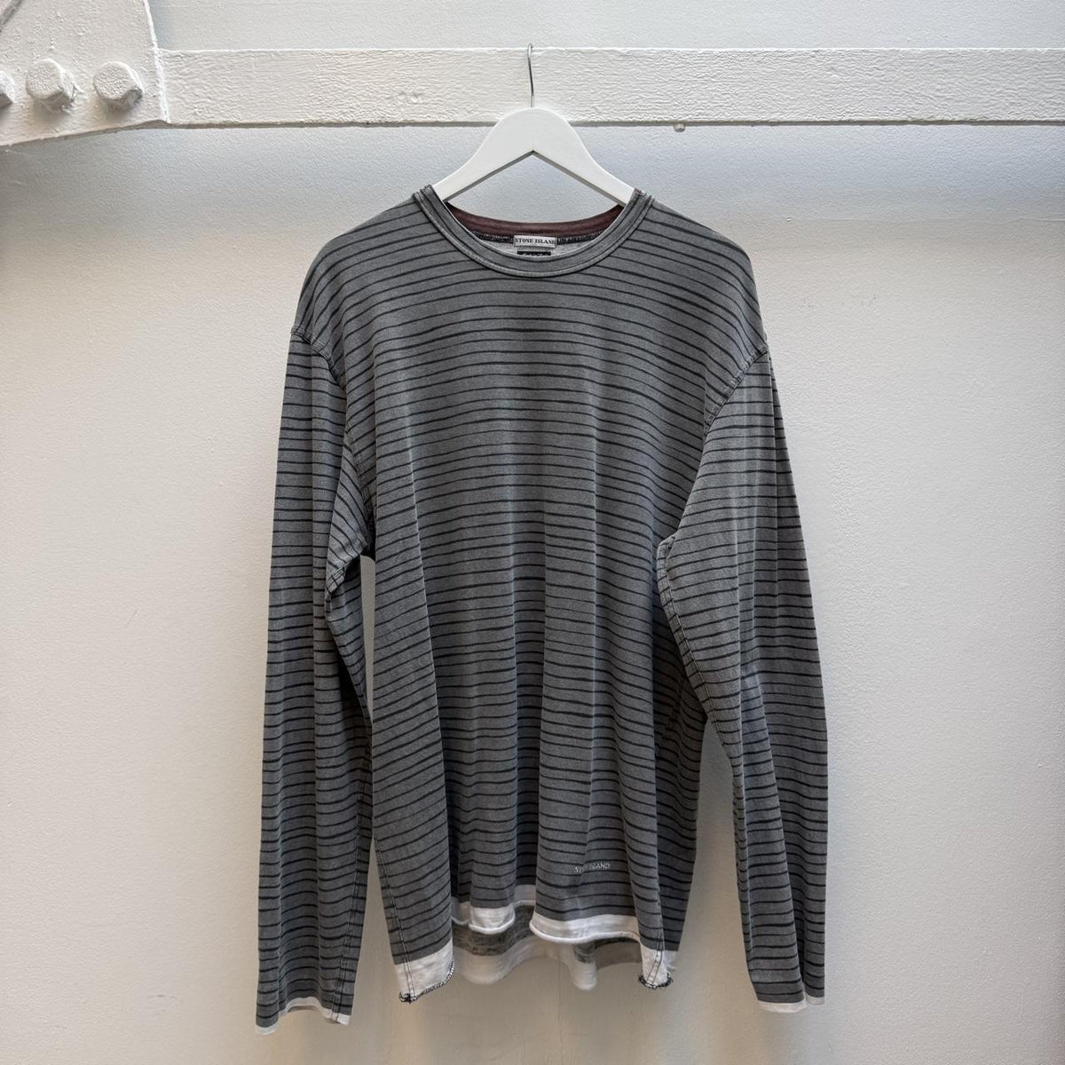 Stone Island Vintage Early 2000s Striped Long Sleeve T-Shirt – Grey (XL)