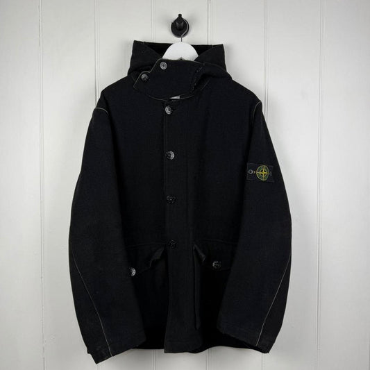 Stone Island Wool Blend Hooded Duffle Jacket – Black (XL)