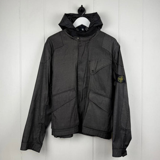 Stone Island Cotton-Nylon Tela Hooded Jacket – Charcoal Grey (M)