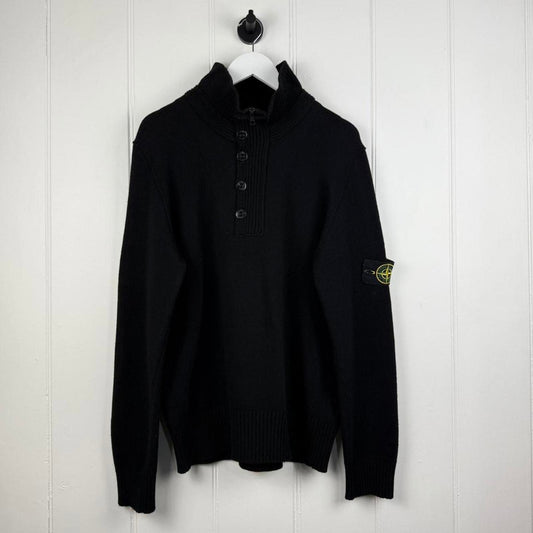 Stone Island Buttoned Funnel Neck Wool Knit Black (XL)