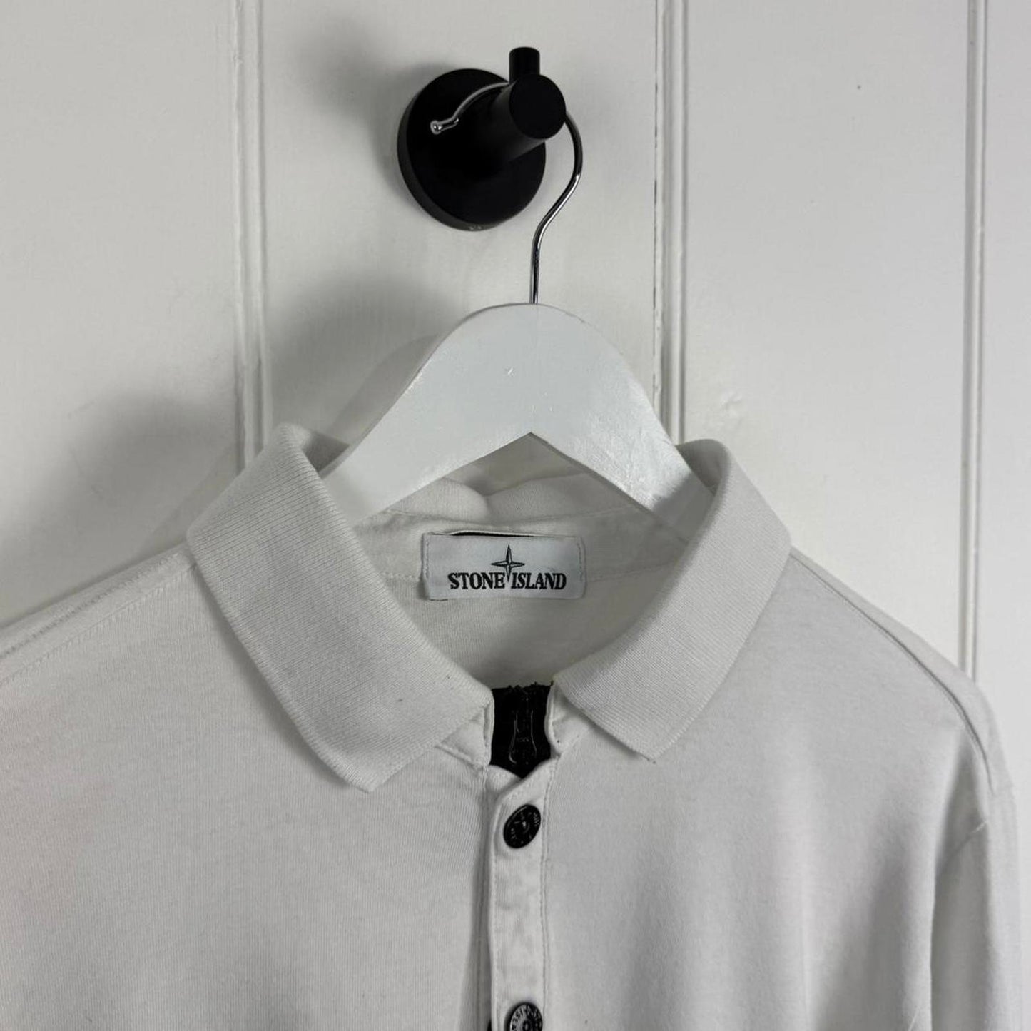 Stone Island Long Sleeve Polo Shirt White (L)