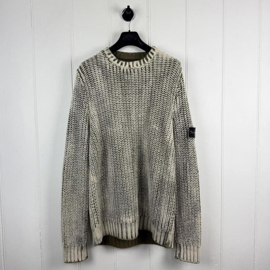 Stone Island Hand Corrosion Cable Knit Jumper Green/Cream (XXL)