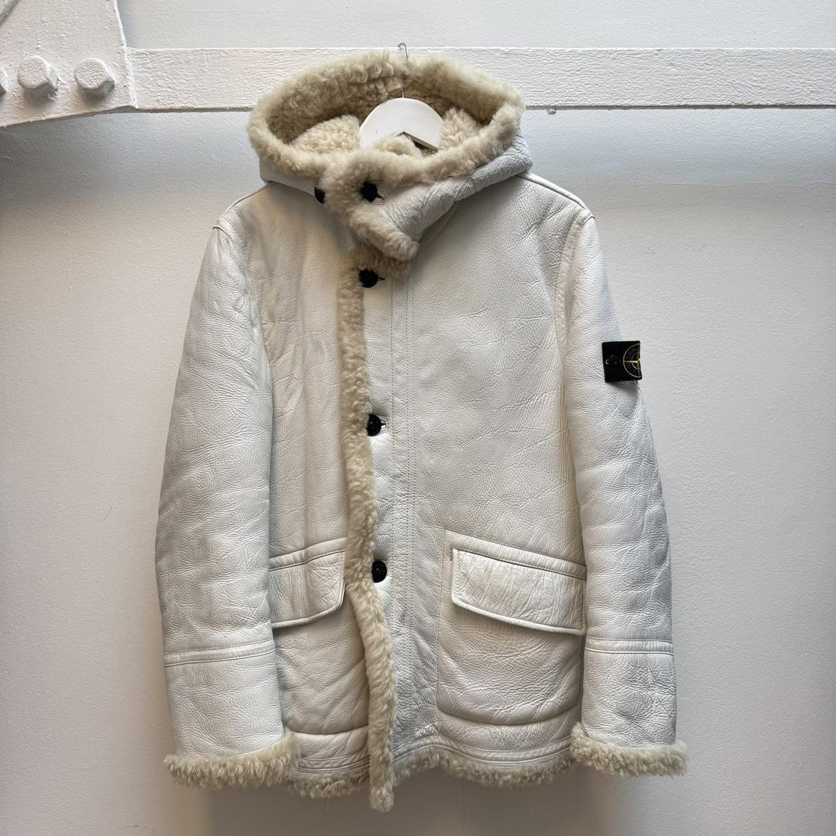 2007 Stone Island Hand Painted Shearling Jacket – Cream (M)