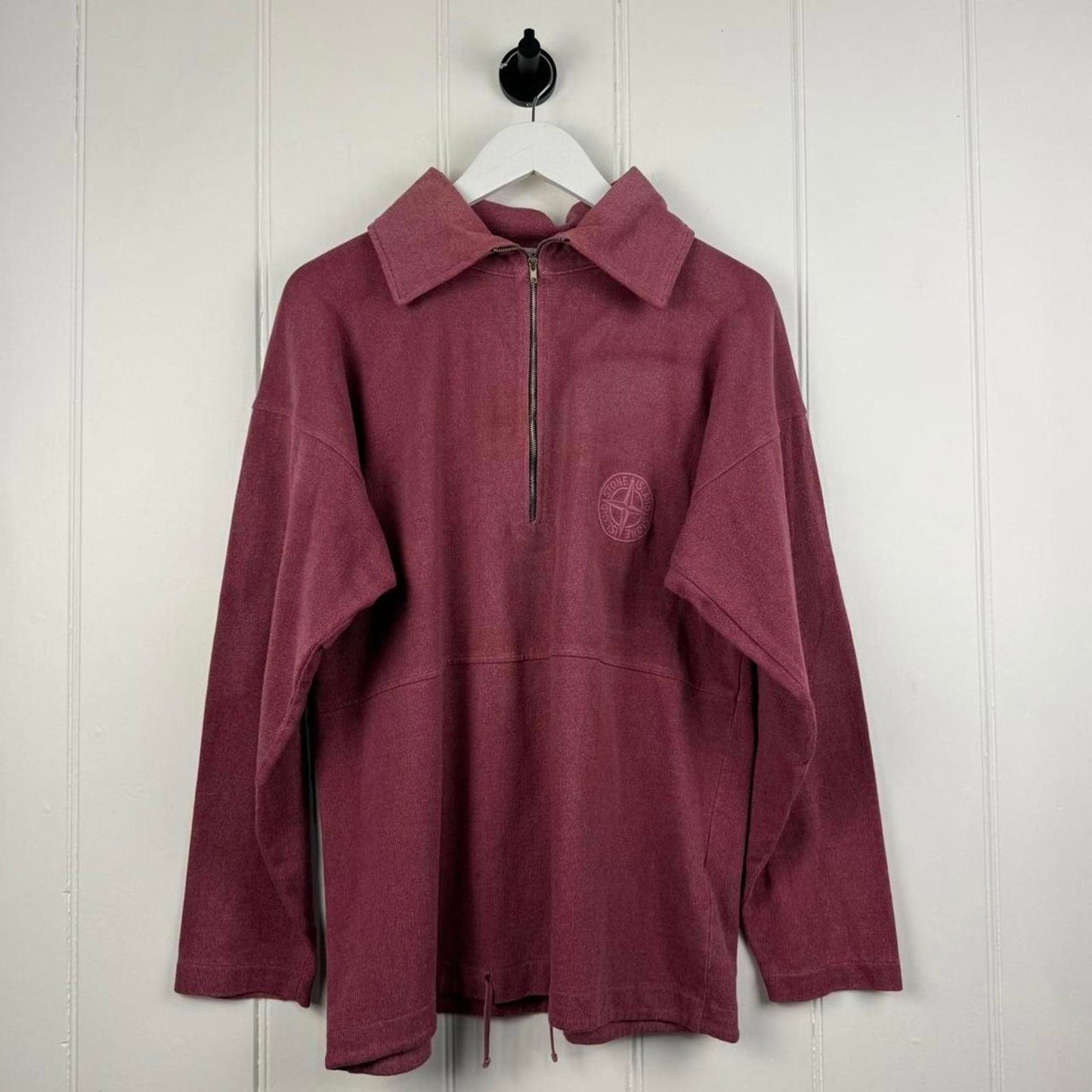 Stone Island 90s Garment-Dyed Wide Collar Half-Zip Sweat Burgundy (M)