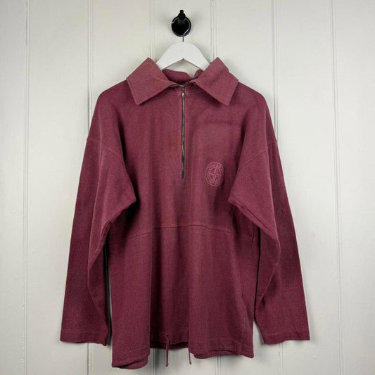 Stone Island 90s Garment-Dyed Wide Collar Half-Zip Sweat Burgundy (M)