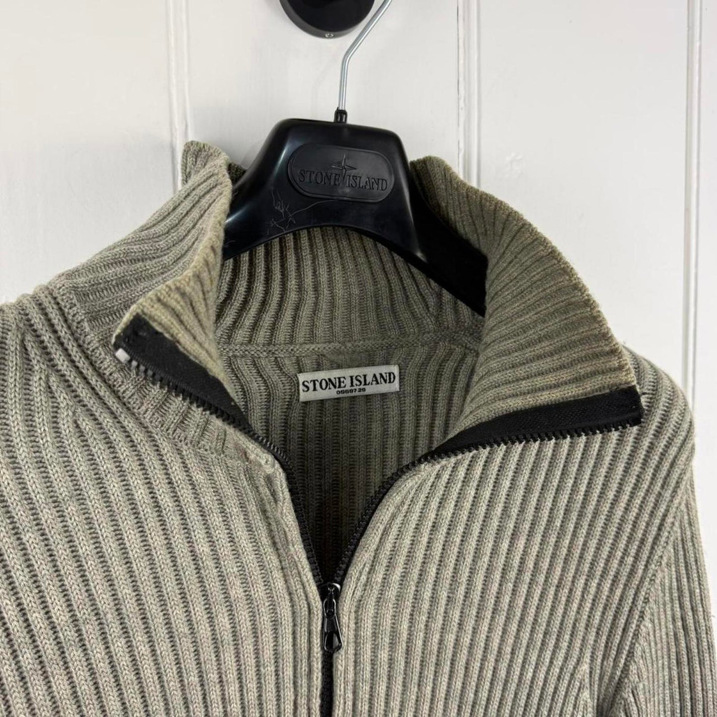 Stone Island Ribbed Knit Quarter Zip Jumper (M)