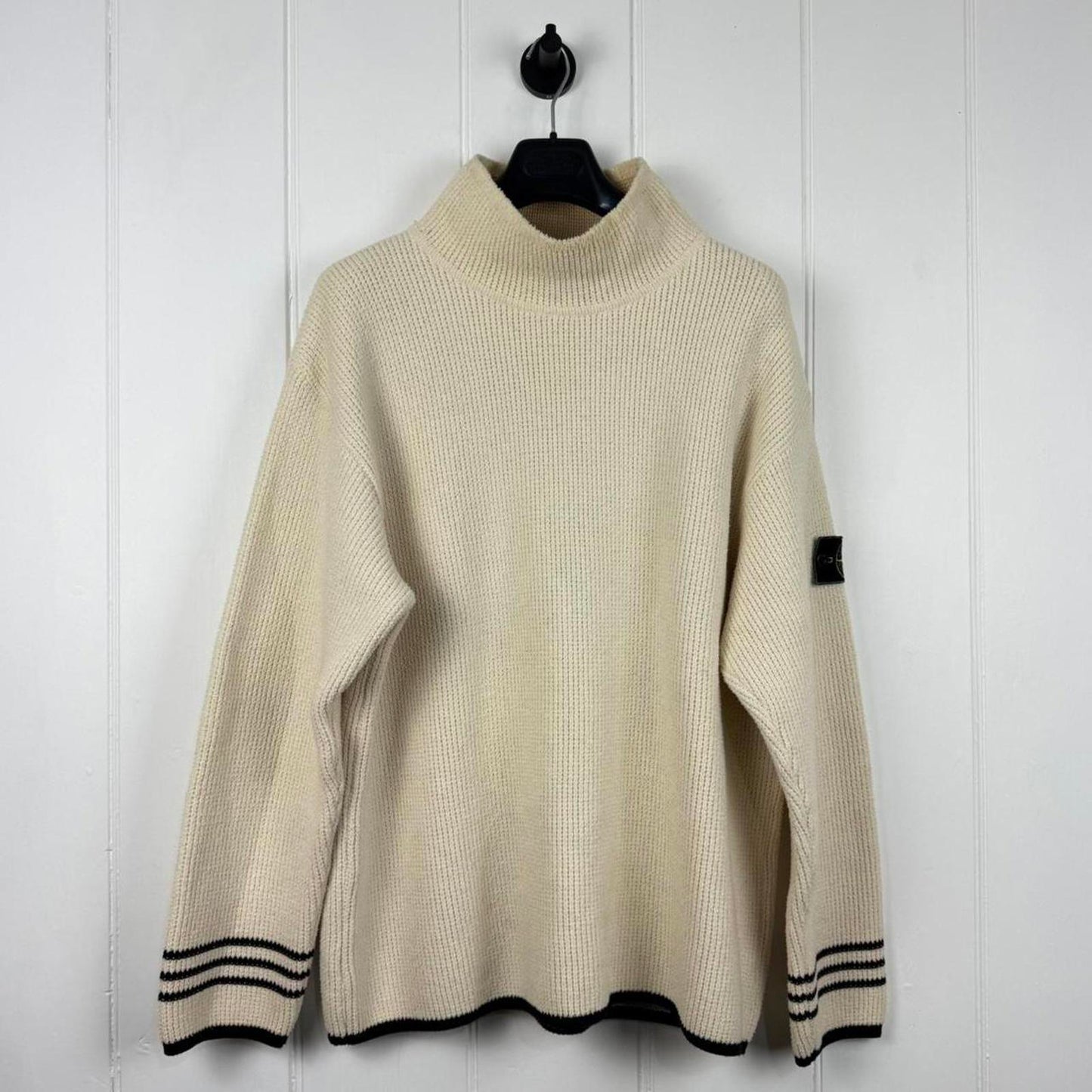 Stone Island Rib Knit Mock Neck Sweater Cream (XL)