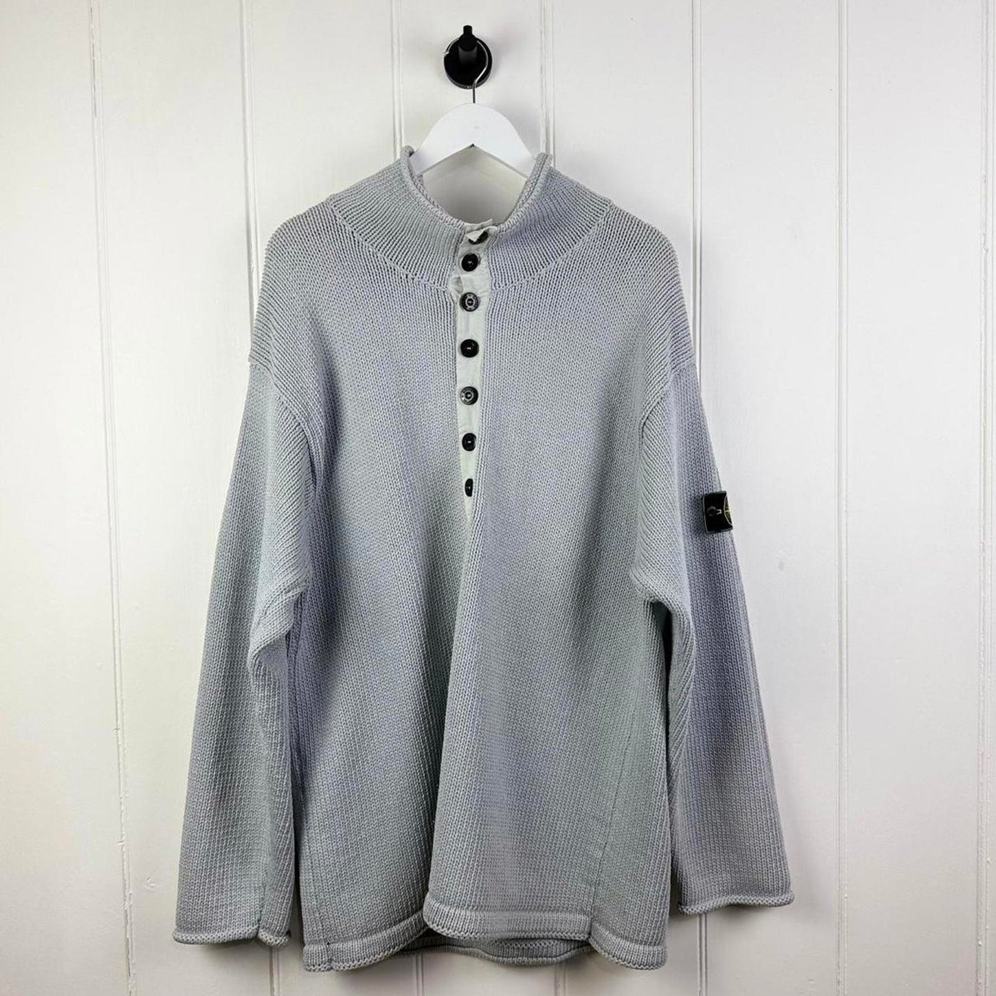 90s Stone Island Grey Knit Button Neck Sweater (XL)