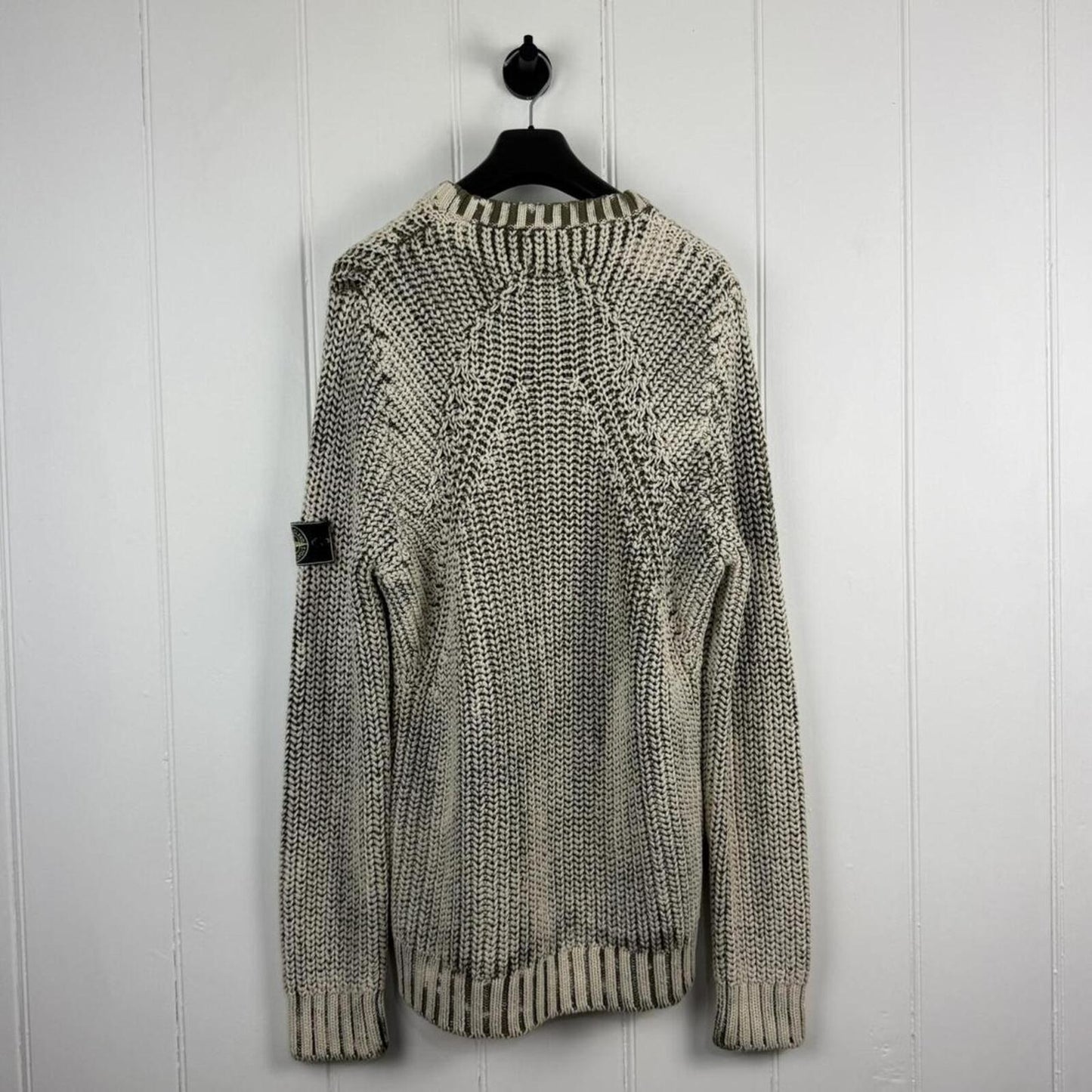 Stone Island Hand Corrosion Cable Knit Jumper Green/Cream (XXL)