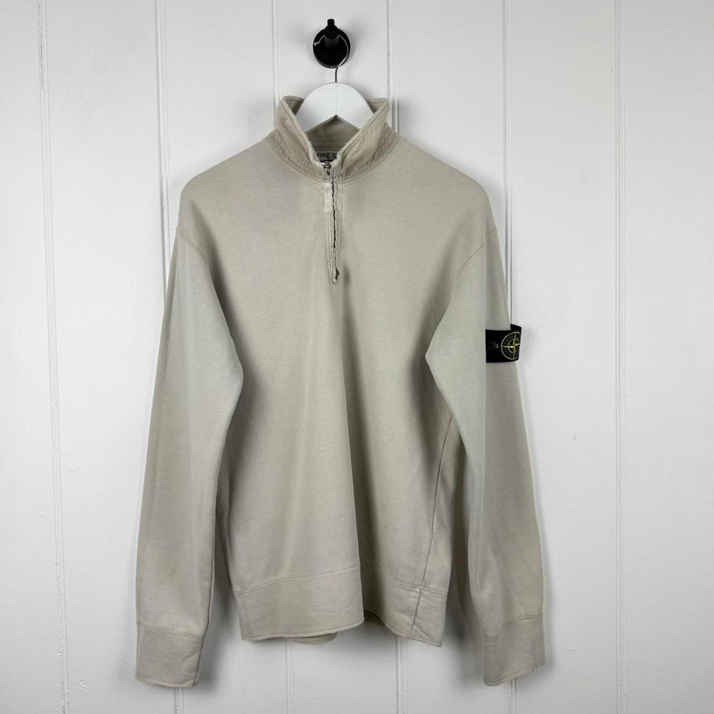 Stone Island Quarter Zip Jumper In Beige (M)