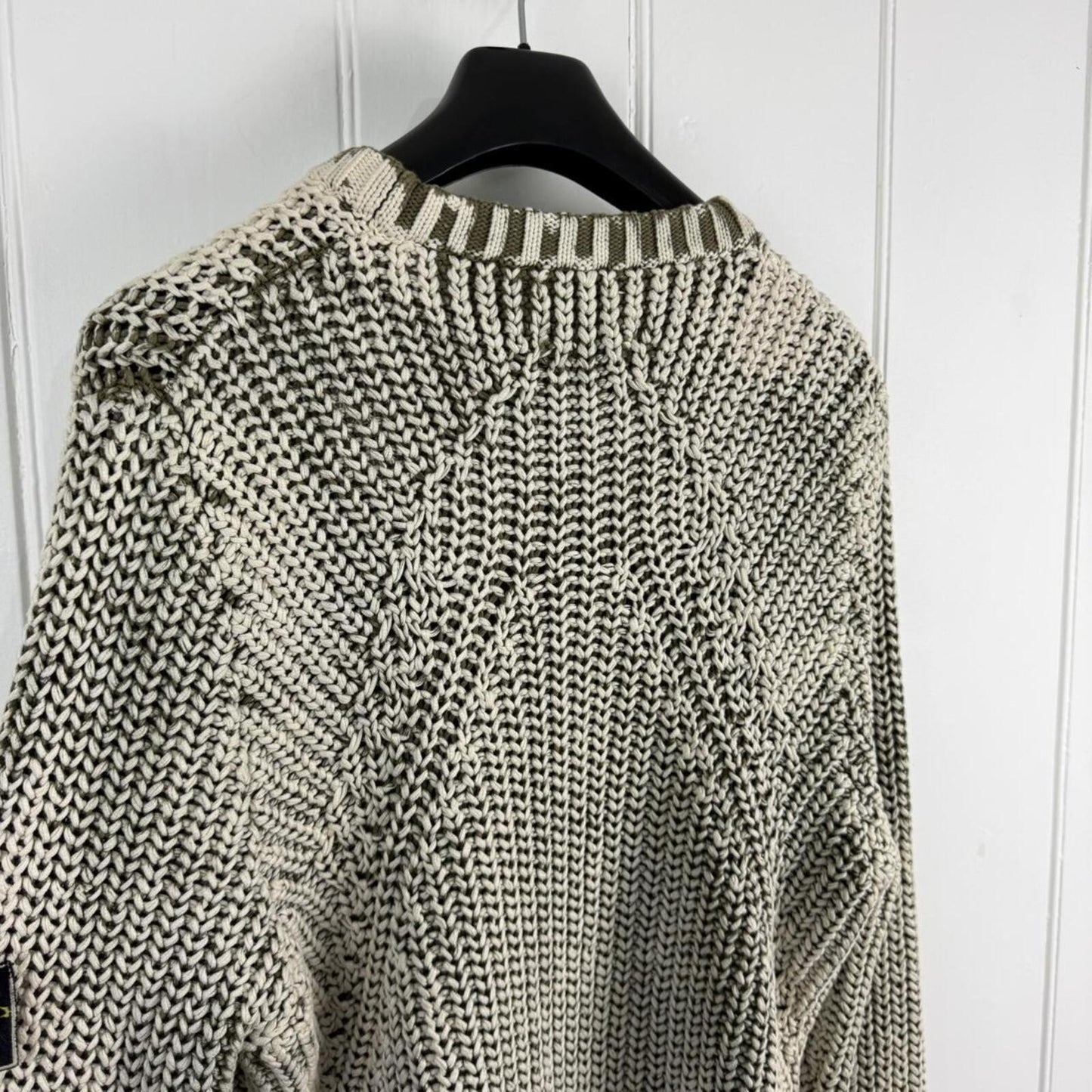 Stone Island Hand Corrosion Cable Knit Jumper Green/Cream (XXL)