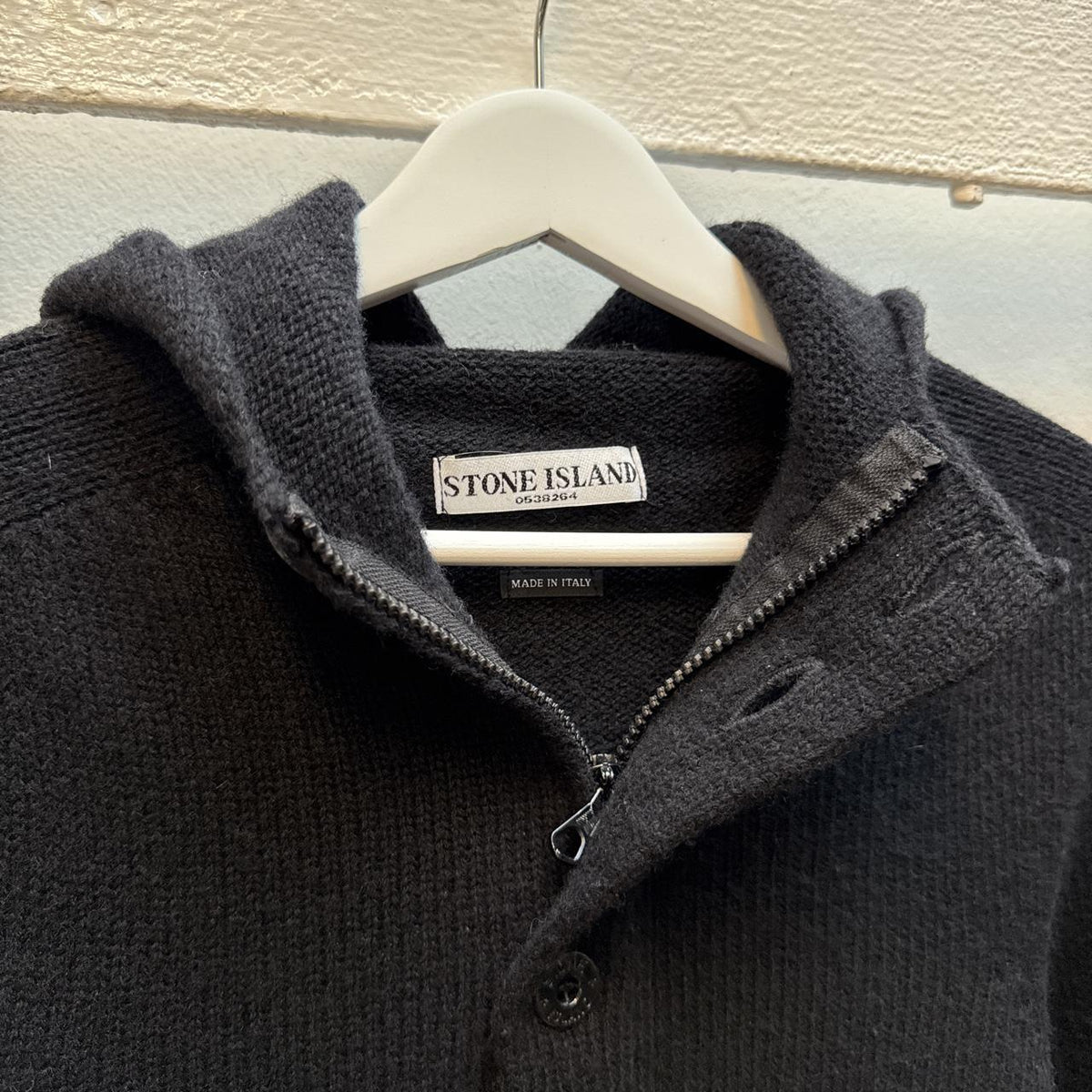 Stone Island Vintage Early 2000s Wool Hooded Cardigan – Black (S/M)