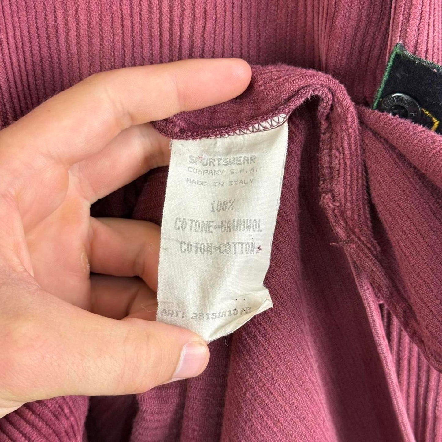1995 Stone Island Jumbo Cord Shirt in Burgundy (L)