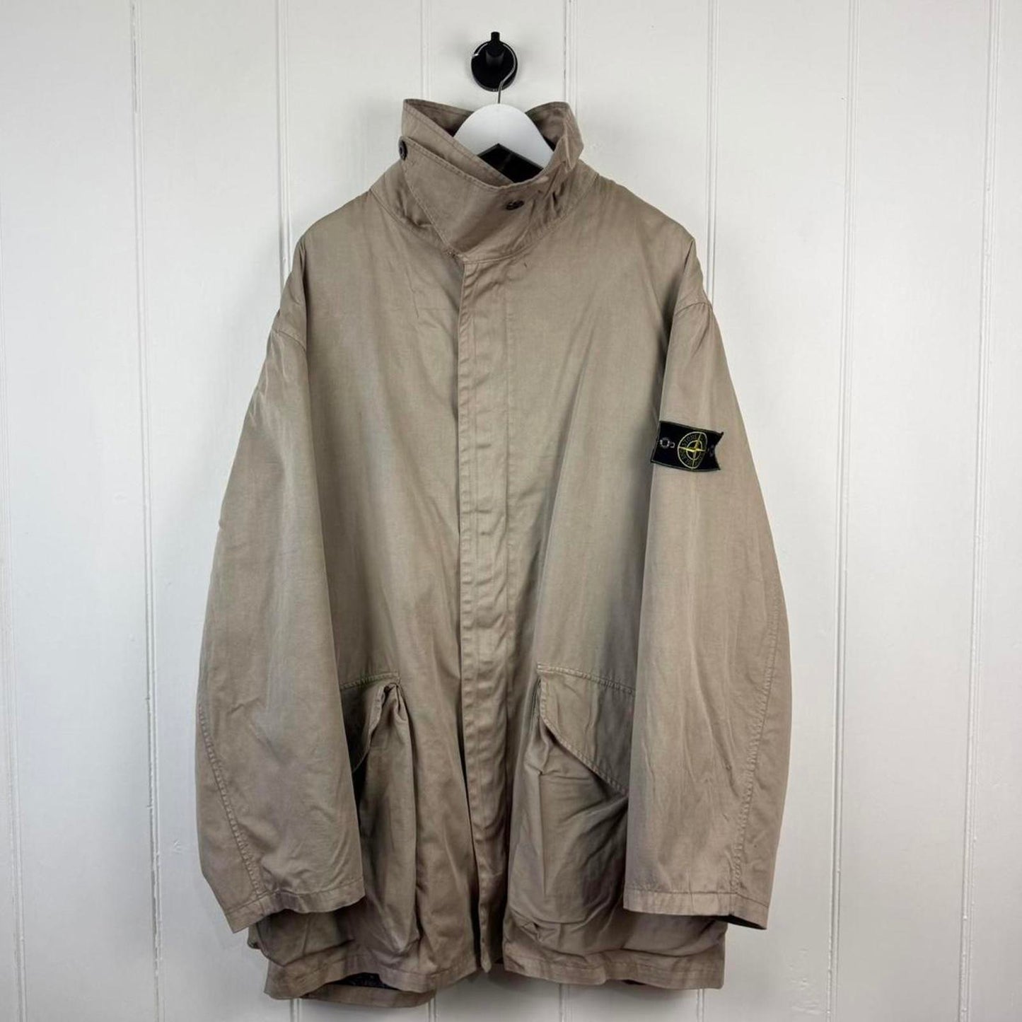 1996 Stone Island Raso Gommato Dutch Rope Parka Jacket Beige (XXL)