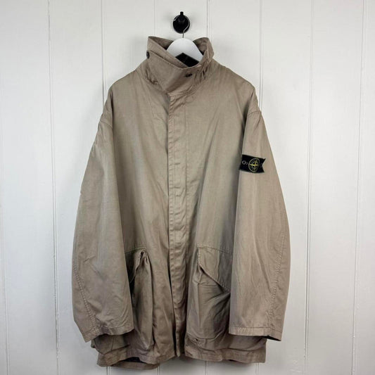1996 Stone Island Raso Gommato Dutch Rope Parka Jacket Beige (XXL)
