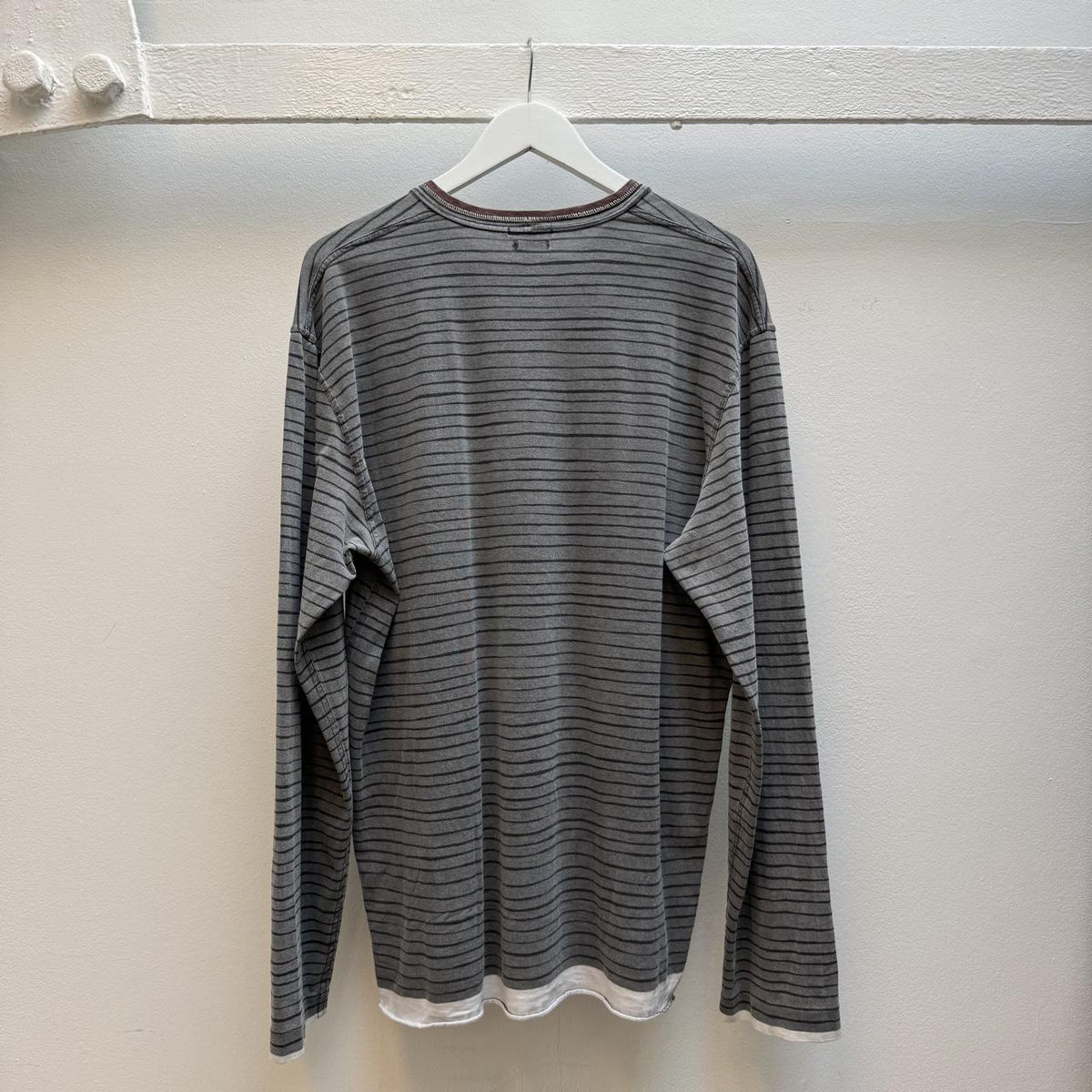 Stone Island Vintage Early 2000s Striped Long Sleeve T-Shirt – Grey (XL)