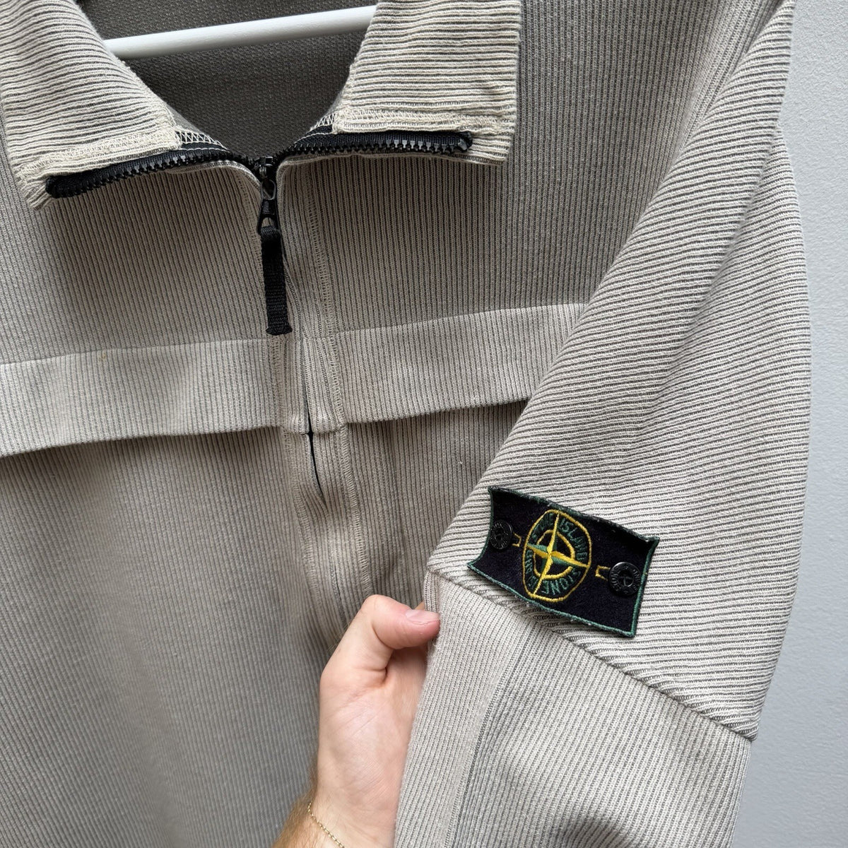 90’s Stone Island Full Zip Ribbed Jumper (XL)
