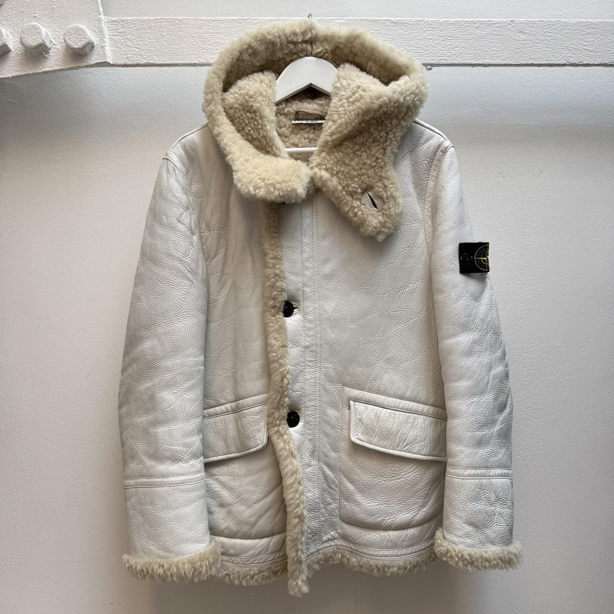 2007 Stone Island Hand Painted Shearling Jacket – Cream (M)