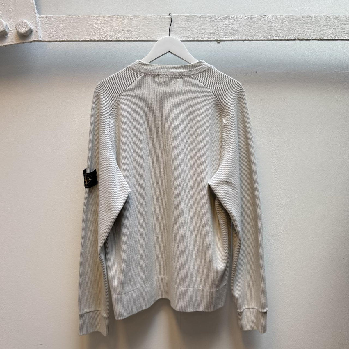 Early 00s Stone Island Ribbed Knit Jumper – Light Grey (L)