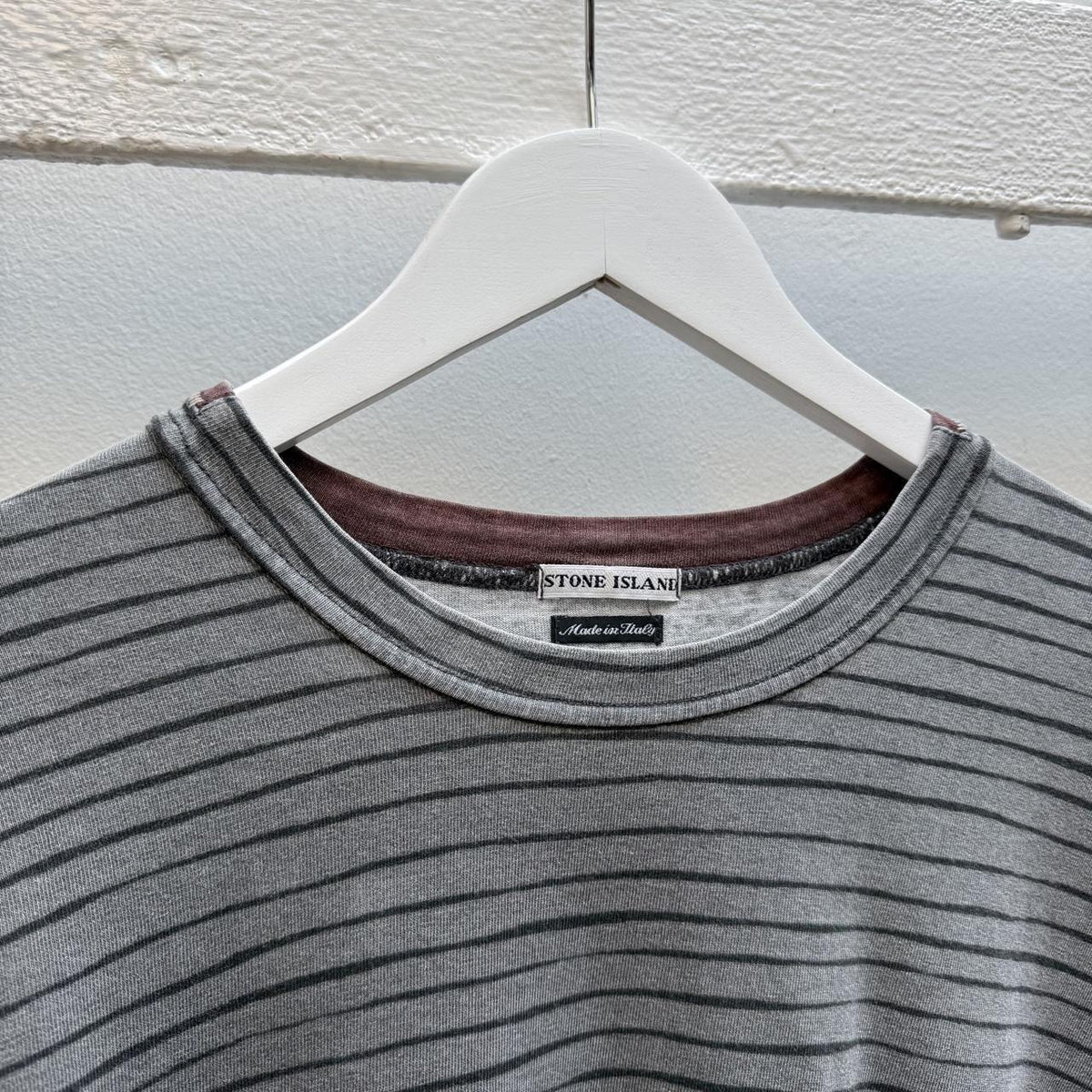 Stone Island Vintage Early 2000s Striped Long Sleeve T-Shirt – Grey (XL)