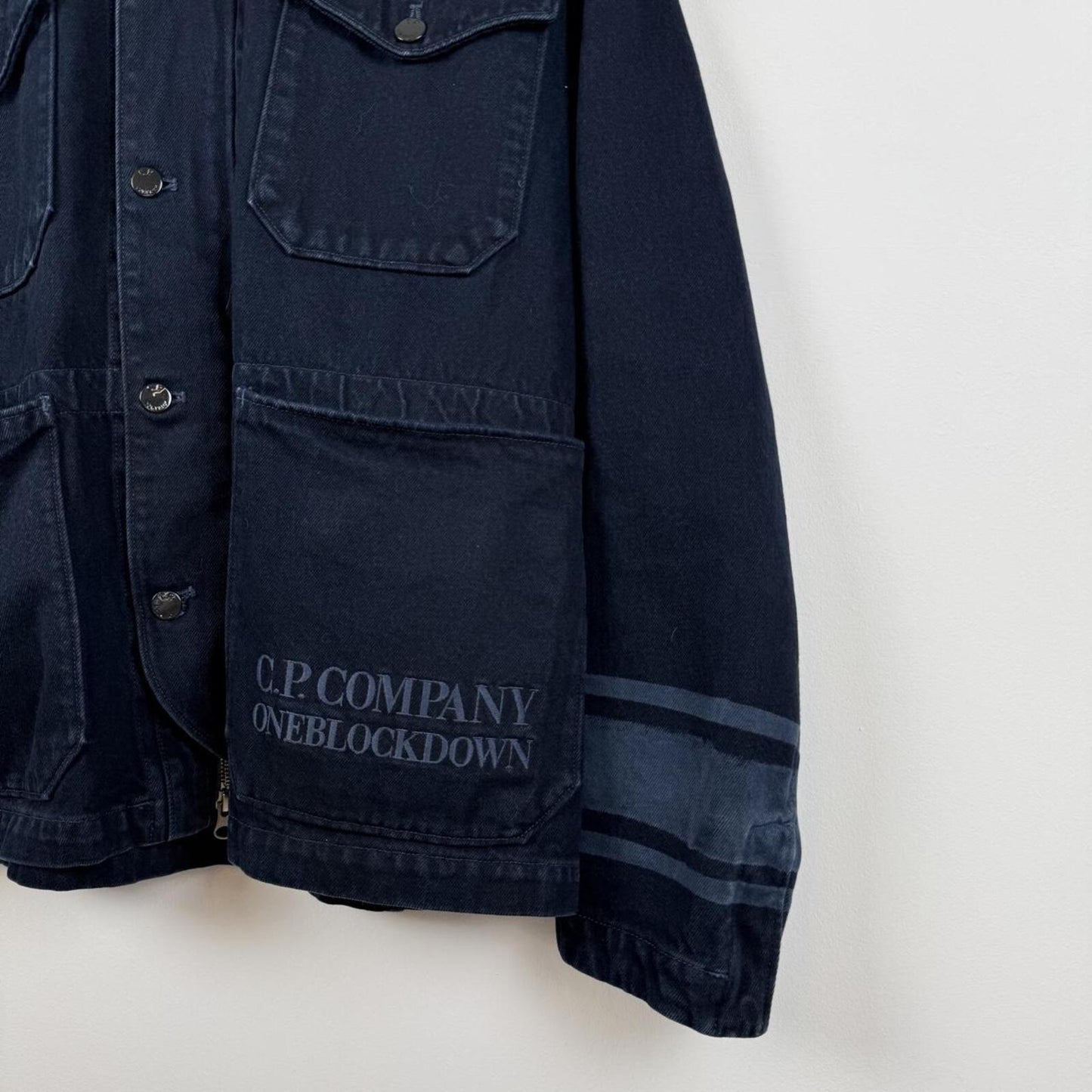 C.P. Company x One Block Down Goggle Hood Overshirt Jacket Indigo (L)