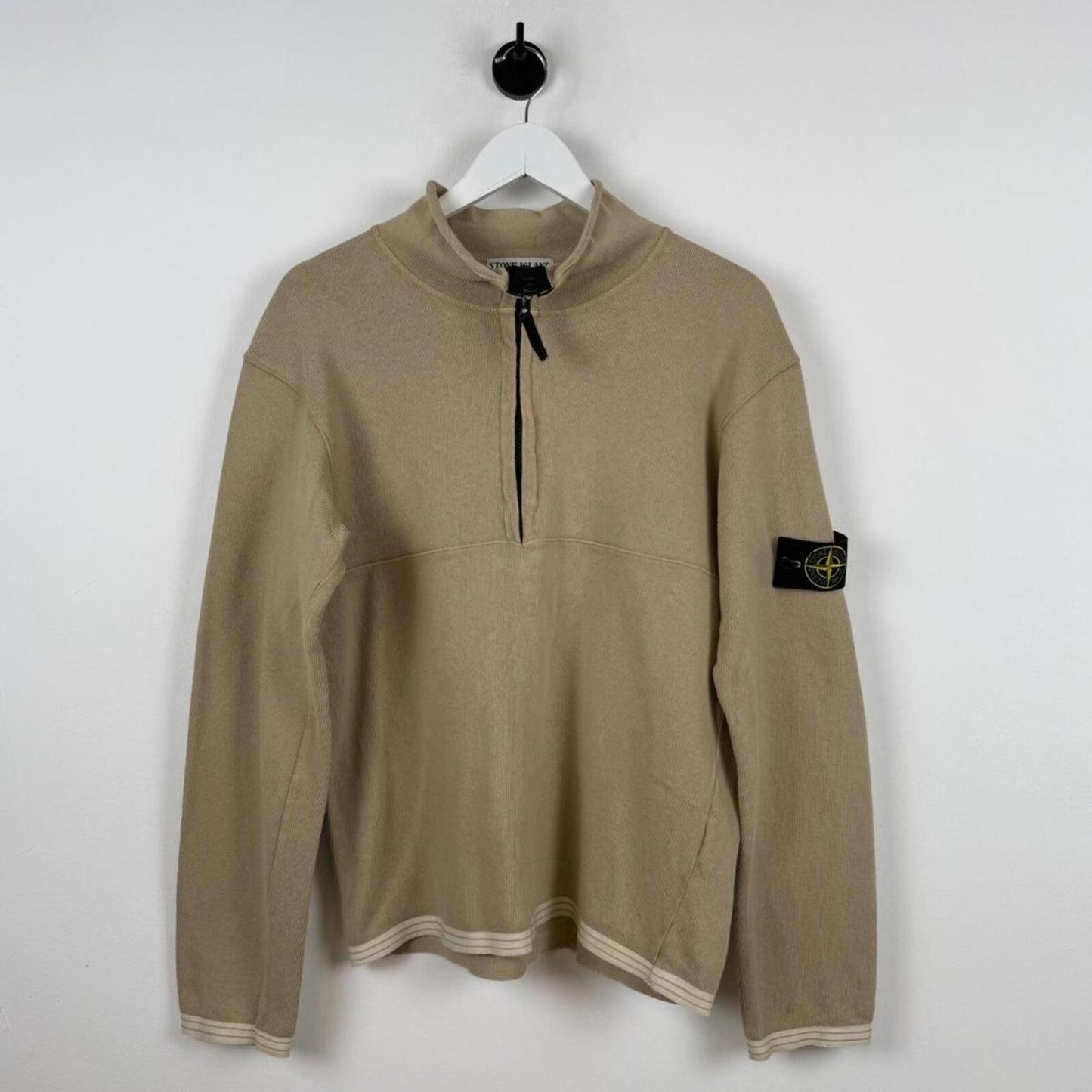 Stone Island Quarter Zip Knit Jumper Beige (M)
