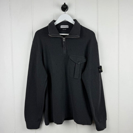 Early 2000’s Stone Island Ribbed Knit Quarter Zip Jumper in Charcoal Grey (XL)