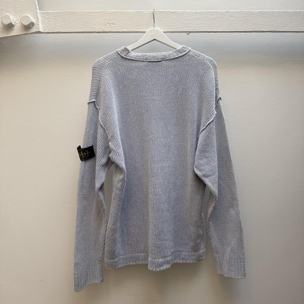 Stone Island Vintage 1990s Green Edge Chunky Knit Jumper – Pale Lilac/Grey (L/XL)