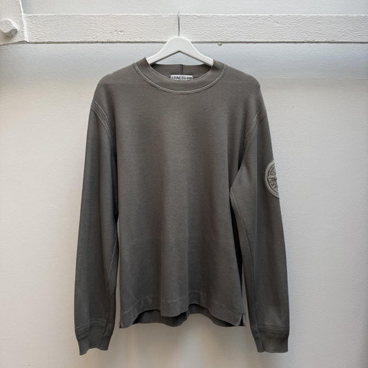 Stone Island Vintage Early 2000s Ribbed Knit Sweatshirt – Taupe Grey (M)