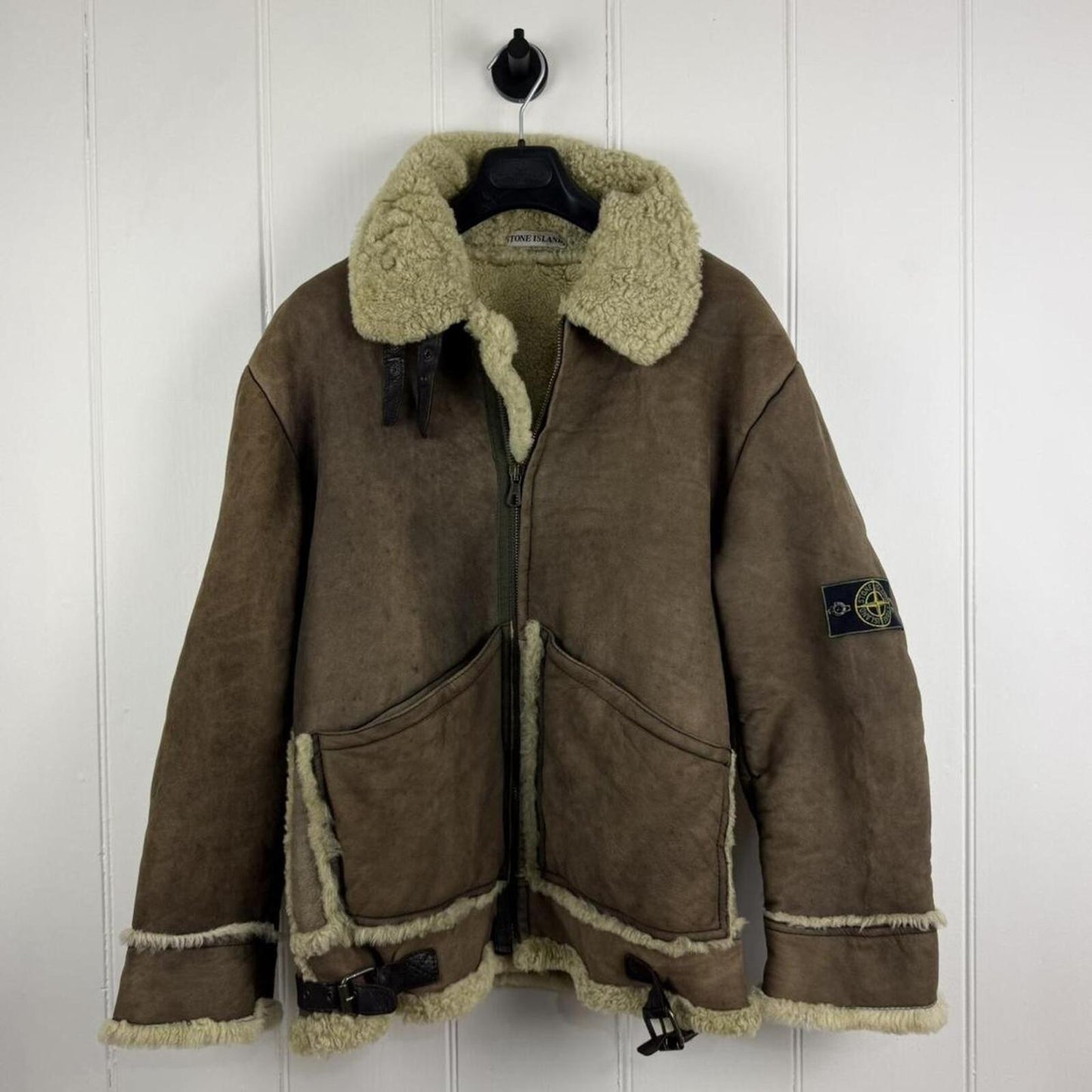 Stone Island 1994 Shearling Sheepskin Flight Jacket (M)